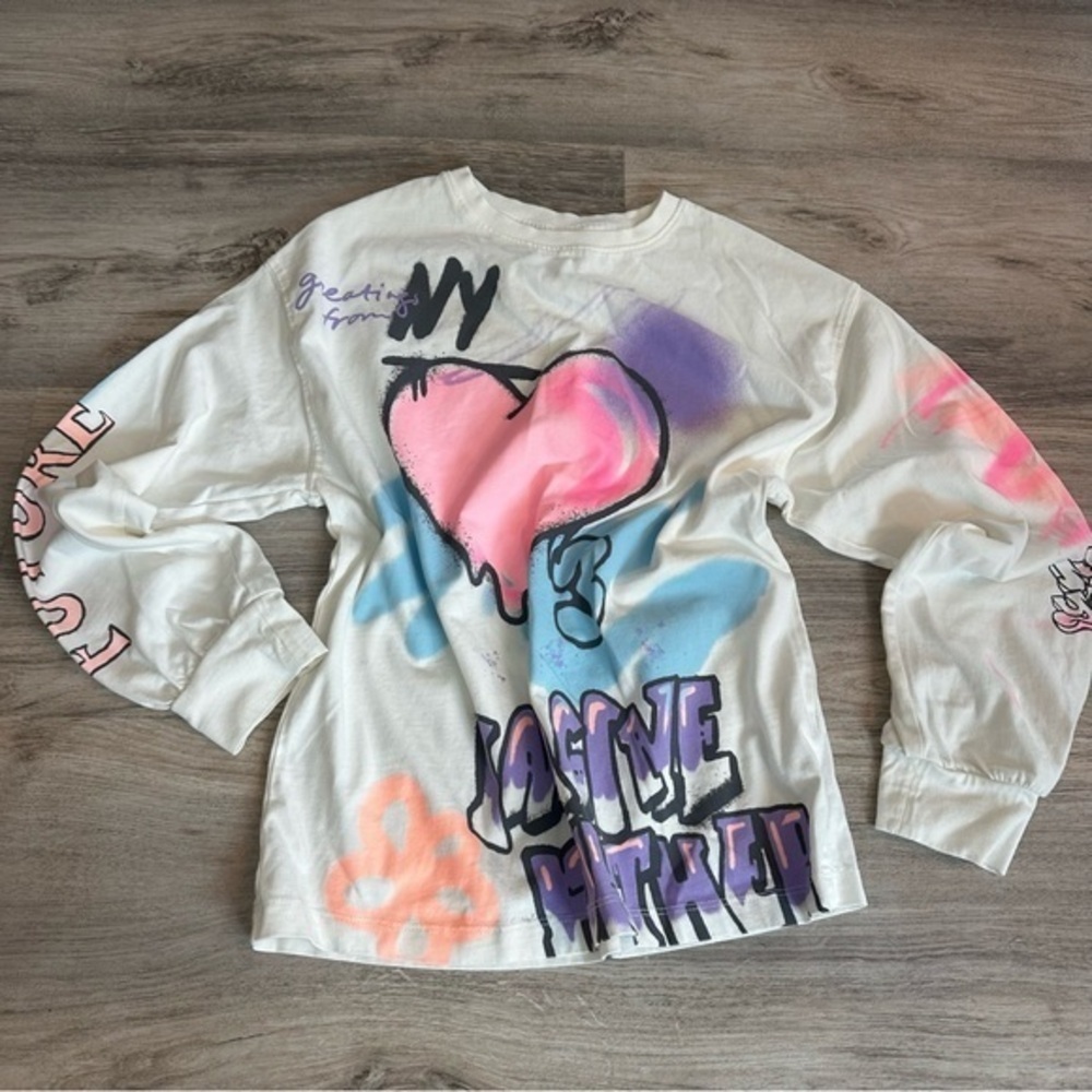 Zara Girls Graphic Heart Long Sleeve Shirt Size 11-12 - Picture 2 of 8